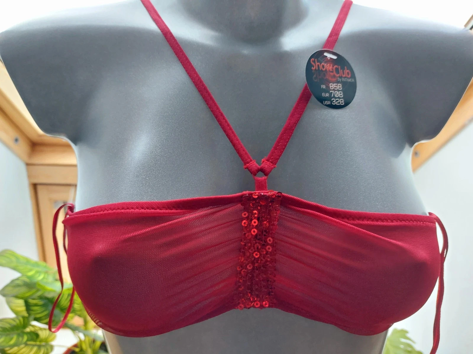 Conjunto de lencería roja Show Club de tul y lentejuelas / T38 85B – photo 6